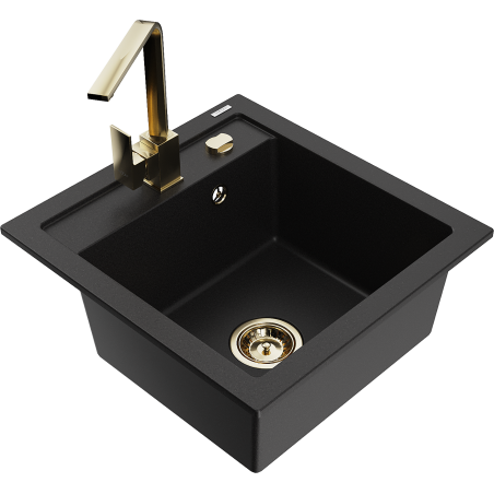 Mexen Vito granīta izlietne ar vienu nodalījumu un virtuves jaucējkrānu Rita, melna - 6503-77-670300-50