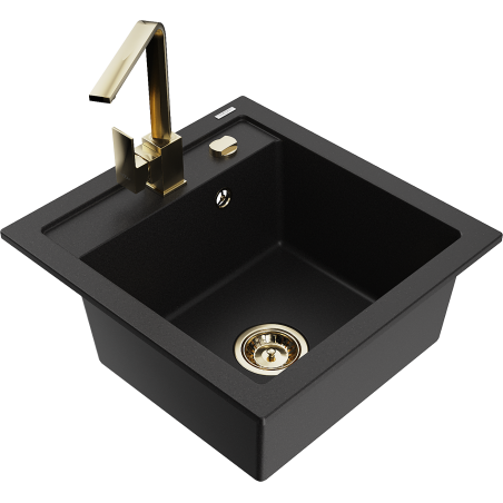 Mexen Vito granite kitchen sink 1-bowl with Rita kitchen tap, black - 6503-77-670300-50