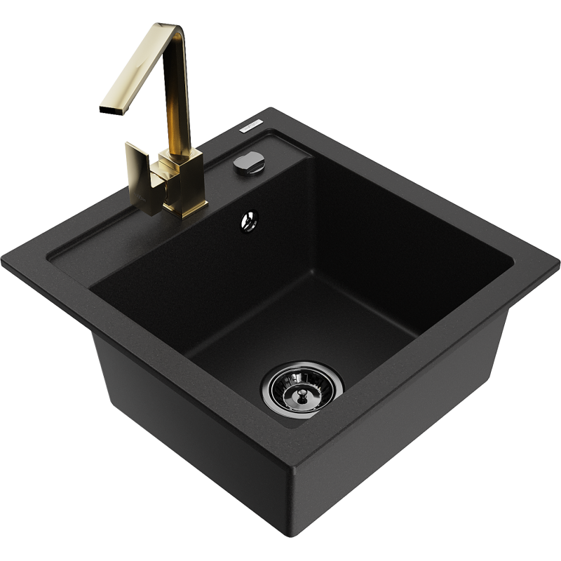 Mexen Vito fregadero de granito de 1 seno con grifo de cocina Rita, negro - 6503-77-670300-50-B