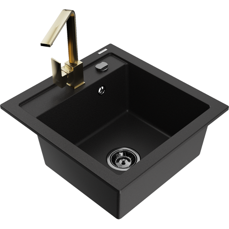 Mexen Vito fregadero de granito de 1 taza con grifo de cocina Rita, negro - 6503-77-670300-50-B