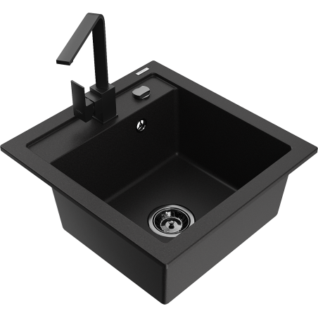 Mexen Vito fregadero de granito de 1 compartimento con grifo de cocina Rita, negro - 6503-77-670300-70-B