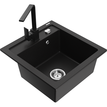 Mexen Vito fregadero de granito de 1 seno con grifo de cocina Rita, negro - 6503-77-670300-70
