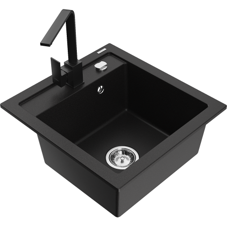Mexen Vito granieten gootsteen 1-komor met keukenmengkraan Rita, zwart - 6503-77-670300-70