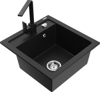 Mexen Vito granite 1-bowl sink with Rita kitchen faucet, black - 6503-77-670300-70