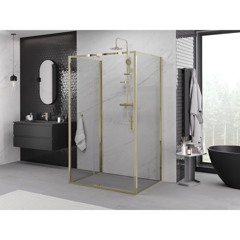 Mexen Exo-R 3S cabina de duche com 3 paredes articulada 160 x 70 cm, transparente, dourada - 819-160-070-50-00-3S