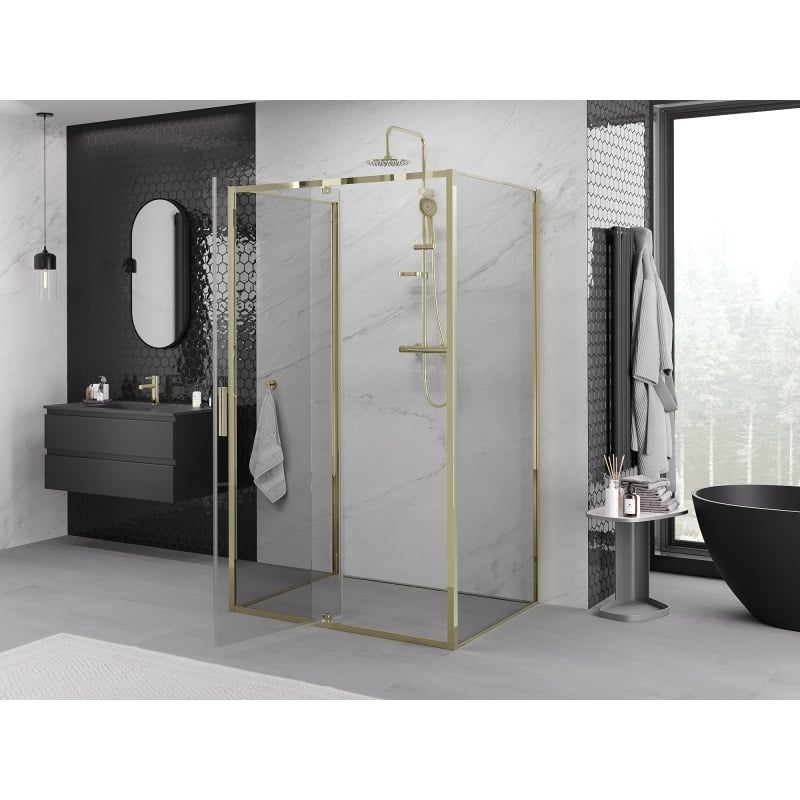 Mexen Exo-R 3S cabine de duche de 3 faces com portas de correr 125 x 75 cm, transparente, dourada - 819-125-075-50-00-3S