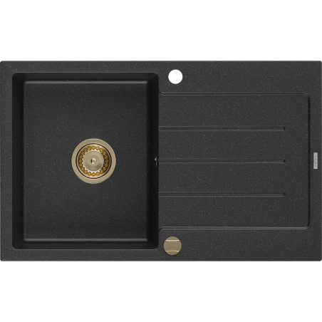 Mexen Bruno fregadero de granito de un seno con escurridor 795 x 495 mm, negro/plateado metálico, sifón dorado