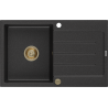 Mexen Bruno Granitspüle 1-beckig mit Abtropffläche 795 x 495 mm, schwarz/silber metallic, goldener Siphon - 6513791010-73-G