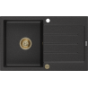 Mexen Bruno lava-loiça de granito com 1 cuba e escorredor 795 x 495 mm, preto/prateado metálico, sifão dourado