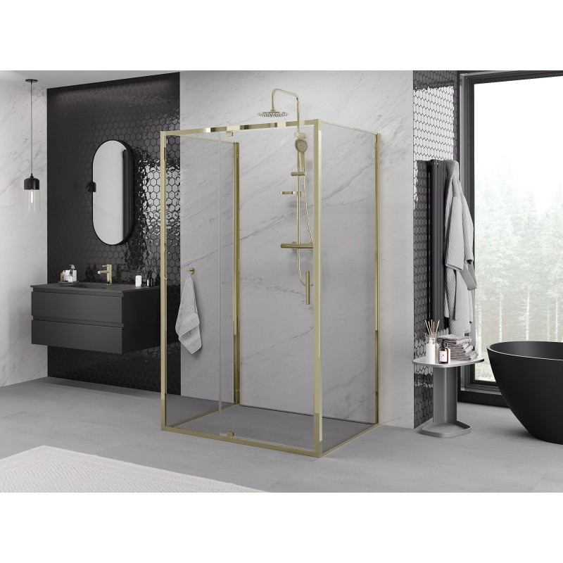 Mexen Exo-3S 3-sienu dušas kabīne, atverama, 135 x 75 cm, caurspīdīga, zelta - 819-135-075-50-00-3S