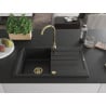 Mexen Bruno granite sink 1-bowl with drainer 795 x 495 mm, black/silver metallic, gold siphon - 6513791010-73-G