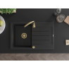 Mexen Bruno Granitspüle 1-beckig mit Abtropffläche 795 x 495 mm, schwarz/silberner Metallic, Siphon golden - 6513791010-73-G