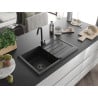 Mexen Bruno Granitspüle 1-Becken mit Abtropffläche 795 x 495 mm, schwarz/silber Metallic, schwarzer Siphon - 6513791010-73-B