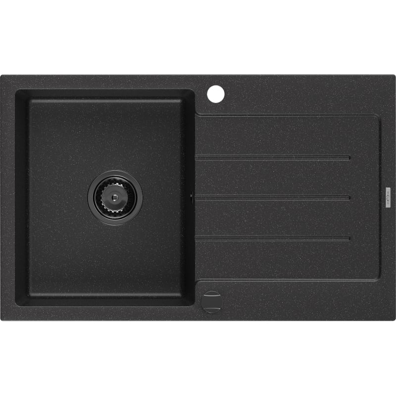 Mexen Bruno granitni sudoper s 1 komorom i ocjednikom 795 x 495 mm, crni/srebrni metalik, crni sifon - 6513791010-73-B