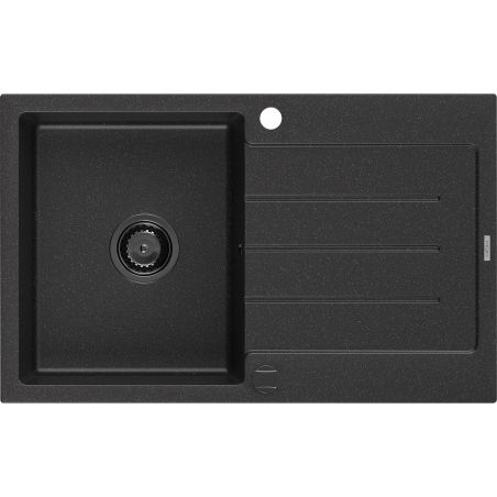 Mexen Bruno 1-bowl granite sink with drainer 795 x 495 mm, black/silver metallic, black siphon - 6513791010-73-B