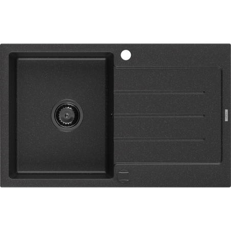 Mexen Bruno granīta vienkameras izlietne ar notecinātāju 795 x 495 mm, melna/sudraba metālisks, melns sifons