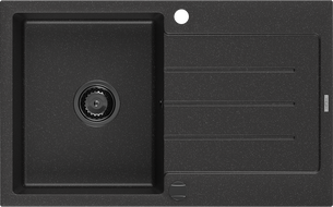 Mexen Bruno fregadero de granito de 1 cubeta con escurridor 795 x 495 mm, negro/gris metálico, sifón negro - 6513791010-73-B