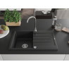 Mexen Bruno Granitspüle 1-Becken mit Abtropffläche 795 x 495 mm, schwarz/silber Metalik, Siphon Chrom - 6513791010-73
