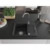 Mexen Enzo Granitspüle 1-becken mit Abtropffläche 576 x 465 mm, schwarz/silber-metallic, Siphon chrom - 6506571005-73