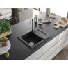 Mexen Enzo évier en granit 1-bac avec égouttoir 576 x 465 mm, noir/argent métallique, siphon chromé - 6506571005-73