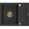 Mexen Enzo granitische spoelbak met 1 kuip en druiprek 576 x 465 mm, zwart/zilveren metallic, gouden sifon - 6506571005-73-G