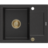 Mexen Enzo lava-louça de granito 1-cuba com escorredor 576 x 465 mm, preto/prateado metálico, sifão dourado - 6506571005-73-G