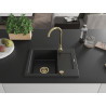 Mexen Enzo évier en granit à 1 bac avec égouttoir 576 x 465 mm, noir/métallique argent, siphon doré - 6506571005-73-G