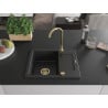 Mexen Enzo Granitspüle 1-Becken mit Abtropffläche 576 x 465 mm, schwarz/silber metallic, goldener Siphon - 6506571005-73-G