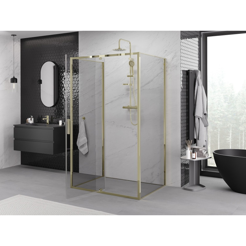 Mexen Exo-R 3S cabina de ducha de 3 paredes abatible 110 x 90 cm, transparente, dorada - 819-110-090-50-00-3S