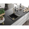 Mexen Enzo Granitspüle 1-Becken mit Abtropffläche 576 x 465 mm, schwarz/silber metallic, goldener Siphon - 6506571005-73-G