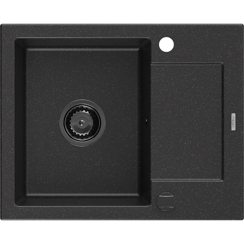 Mexen Enzo granitdiskho 1-fack med avrinningsyta 576 x 465 mm, svart/silver metallisk, svart siphon - 6506571005-73-B