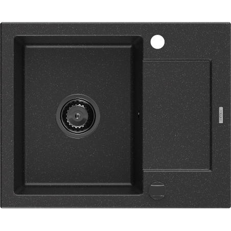 Mexen Enzo lava-loiça de granito com 1 cuba e escorredor 576 x 465 mm, preto/metalizado prateado, sifão preto