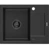 Mexen Enzo évier en granit 1 bac avec égouttoir 576 x 465 mm, noir/métallisé argenté, siphon noir - 6506571005-73-B