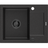 Mexen Enzo Granitspüle 1-becken mit Abtropffläche 576 x 465 mm, schwarz/silber metallisch, schwarzer Siphon - 6506571005-73-B