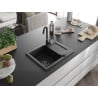 Mexen Enzo zlewozmywak granitowy 1-komorowy z ociekaczem 576 x 465 mm, czarny/srebrny metalik, syfon czarny - 6506571005-73-B