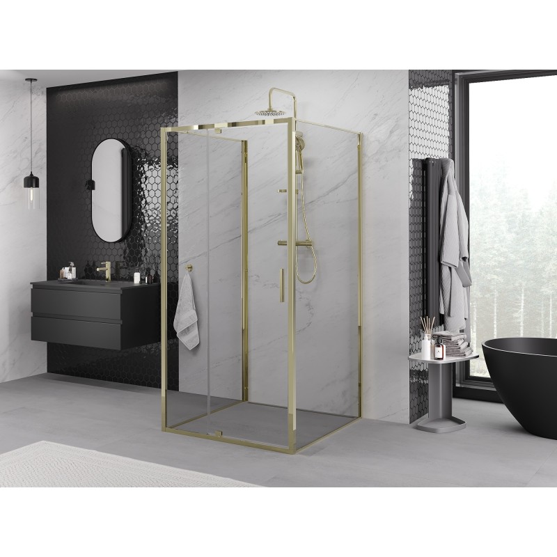 Mexen Exo-3S kabina prysznicowa 3-ścienna uchylna 95 x 95 cm, transparent, złota - 819-095-095-50-00-3S