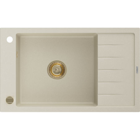 Mexen Elias évier en granit 1 bac avec égouttoir 795 x 480 mm, beige, siphon doré - 6511791005-69-G