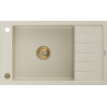 Mexen Elias granitische spoelbak met 1 bak en afdruiprek 795 x 480 mm, beige, gouden sifon - 6511791005-69-G