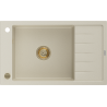 Mexen Elias Granitspüle mit Abtropffläche, 1 Becken, 795 x 480 mm, beige, goldener Siphon - 6511791005-69-G