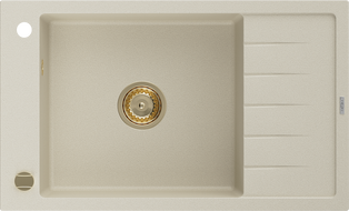 Mexen Elias Granitspüle mit Abtropffläche, 1 Becken, 795 x 480 mm, beige, goldener Siphon - 6511791005-69-G