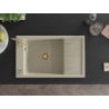 Mexen Elias Granitspüle mit Abtropffläche, 1 Becken, 795 x 480 mm, beige, goldener Siphon - 6511791005-69-G