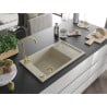 Mexen Elias Granitspüle mit Abtropffläche, 1 Becken, 795 x 480 mm, beige, goldener Siphon - 6511791005-69-G