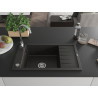 Mexen Elias Évier de cuisine en granit 1 bac avec égouttoir 795 x 480 mm, noir/doré métallique, siphon chromé