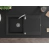 Mexen Leo Granitspüle 1-beckig mit Abtropffläche 900 x 500 mm, schwarz/silber metallic, Siphon Chrom - 6501901010-73