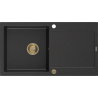 Mexen Leo fregadero de granito de 1 seno con escurridor 900 x 500 mm, negro/plateado metálico, sifón dorado - 6501901010-73-G