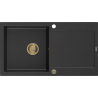 Mexen Leo lava-louça de granito de uma cuba com escorredor 900 x 500 mm, preto/metalizado prata, sifão dourado