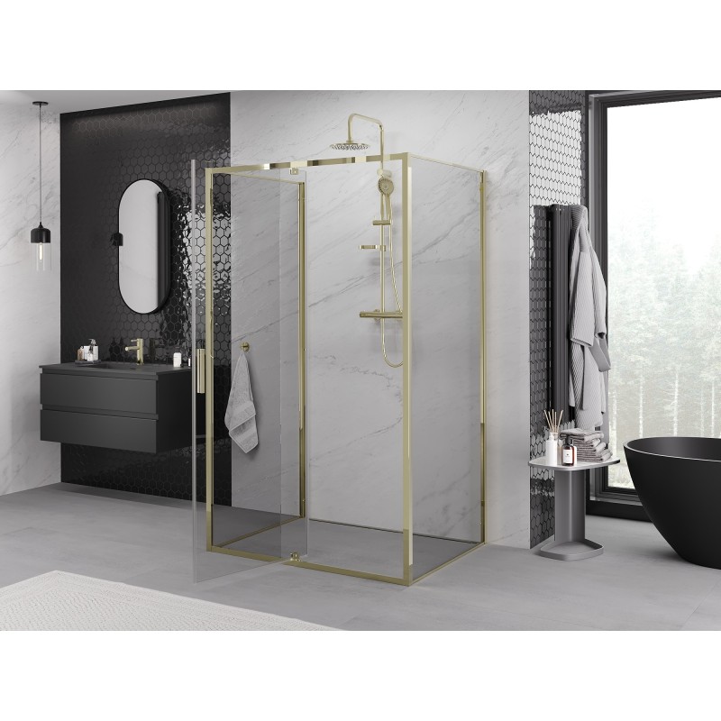 Mexen Exo-3S duša kabīne 3-sienu atverama 145 x 100 cm, caurspīdīga, zelta - 819-145-100-50-00-3S