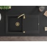 Mexen Leo évier en granit 1 bac avec égouttoir 900 x 500 mm, noir/argent métallisé, siphon doré - 6501901010-73-G