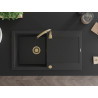 Mexen Leo fregadero de granito de 1 cuba con escurridor 900 x 500 mm, negro/plateado metalizado, sifón dorado - 6501901010-73-G