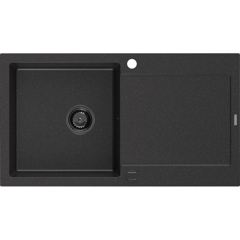 Mexen Leo Granitspüle 1-Becken mit Abtropffläche 900 x 500 mm, Schwarz/Silber Metallic, schwarzer Siphon - 6501901010-73-B